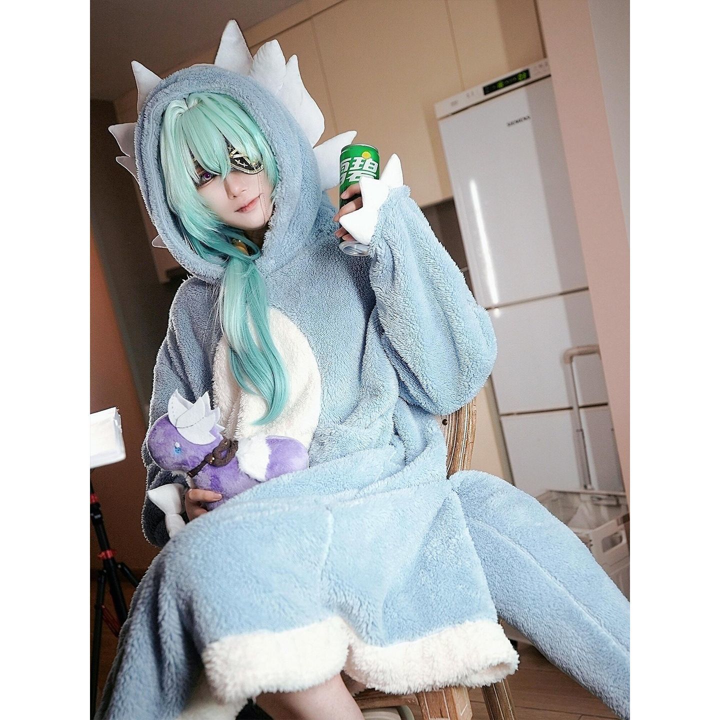 Winter Clothing Baby - ชุดนอนลายการ์ตูนสุดน่ารักสำหรับผู้หญิง ผ้าคอรัลฟลีซ สำหรับฤดูใบไม้ร่วงและฤดูหนาว ชุดนอนลำลอง ชุดคอสเพลย์ Honkai