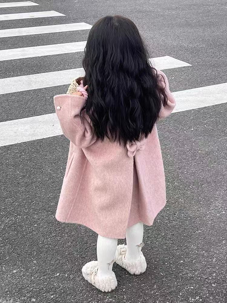 Winter Clothing For Toddlers - เสื้อแจ็คเก็ตแฟชั่นเด็กผู้หญิงสำหรับฤดูใบไม้ร่วงและฤดูหนาว น่ารัก ทรงโอเวอร์ไซส์ สีชมพู ผ้าทวีด ผ้าขนสัตว์สองด้าน