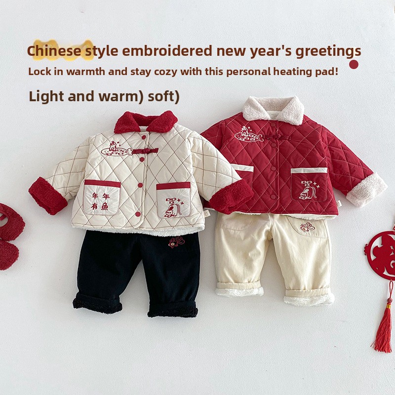 Winter Clothing Baby - ชุดเด็กปีใหม่ 2025 ชุดฤดูหนาวใหม่สำหรับเด็กผู้ชาย ชุดผ้าฝ้ายปักลายการ์ตูน ชุดผ้าฝ้ายสำหรับเด็กทารก