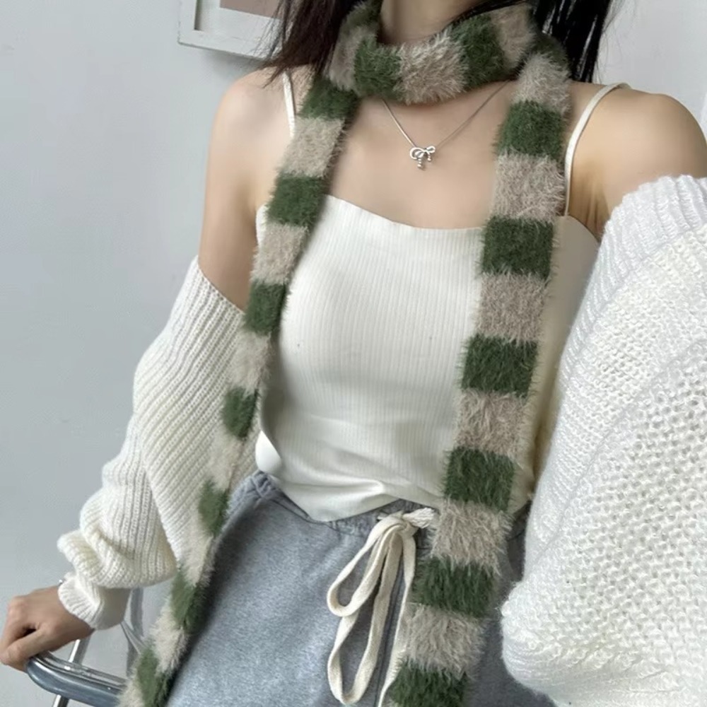 Winter Clothing Accessories - ผ้าพันคอไหมพรมลายทาง Y2 ผ้าพันคอไหมพรมเนื้อนุ่ม ผ้าพันคอเส้นเล็กยาว อุ่นสบาย สำหรับผู้หญิงและผู้ชาย