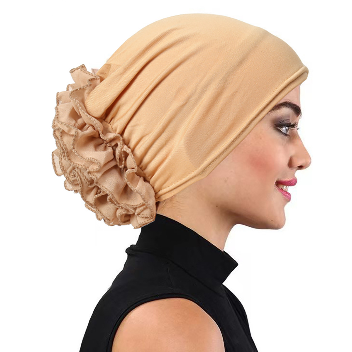 Winter Clothing Accessories - หมวกฮิญาบผู้หญิงมุสลิมตกแต่งดอกไม้สีพื้นหมวกโพกหัวแฟชั่นเครื่องประดับเสื้อผ้าอิสลาม