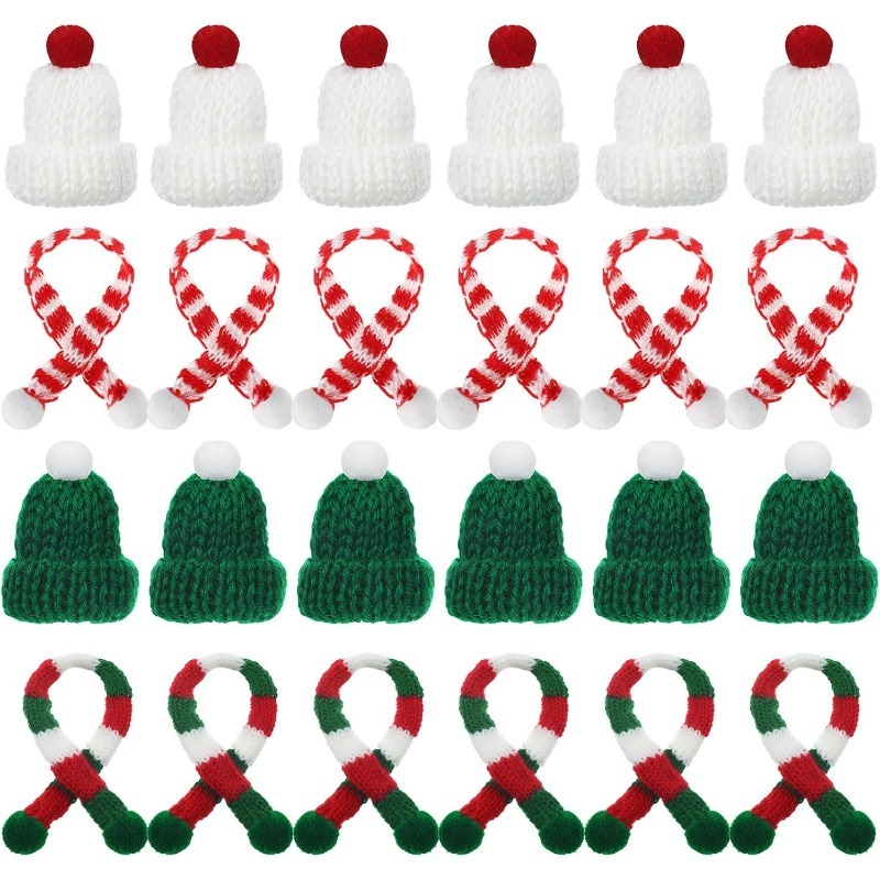 Winter Clothing Accessories - 5/10 ชิ้นตกแต่งคริสต์มาสมินิถักหมวกผ้าพันคอคริสต์มาสถักตกแต่งฤดูหนาวตุ๊กตาเสื้อผ้าอุปกรณ์เสริม DIY ของขวัญตกแต่ง