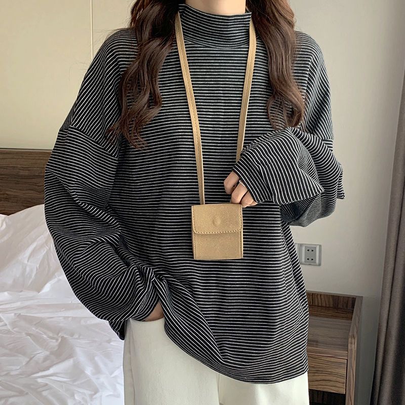 Winter Clothing Affordable - ฤดูใบไม้ร่วงฤดูหนาวครึ่งคอสูงแฟชั่น Bottoming เสื้อยืดหญิงเสื้อผ้าสีทึบเกาหลีแขนยาวหลวมราคาไม่แพง Tops