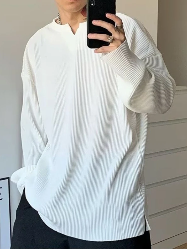 Winter Clothing Quotes - เสื้อใหม่ผู้ชายสีขาวขนาดใหญ่Vคอเสื้อผ้าผู้ชายหรูหรา 2024 Streetwearคําคมเกาหลีฤดูใบไม้ร่วงสบายๆ