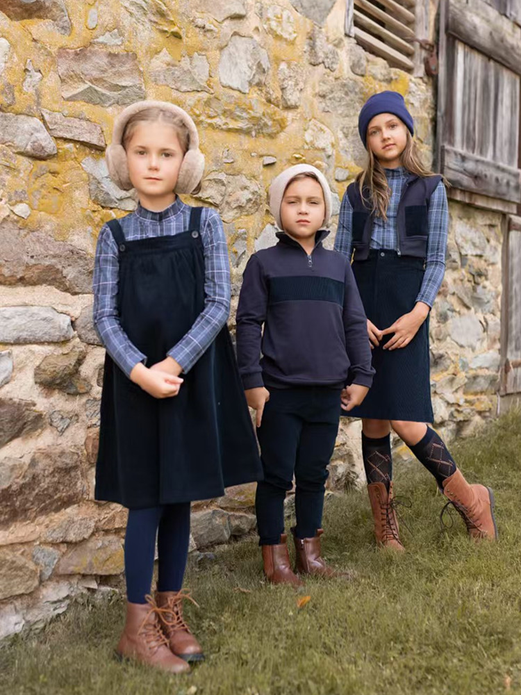 Winter Clothing For Toddlers - AP 2025 AW Corduroyคอลเลกชันน้ําเงินเด็กหญิงเด็กชายชุดจัมเปอร์กระโปรงครอบครัวจับคู่เสื้อผ้าสบายๆลายสก๊อตเสื้อผ้า
