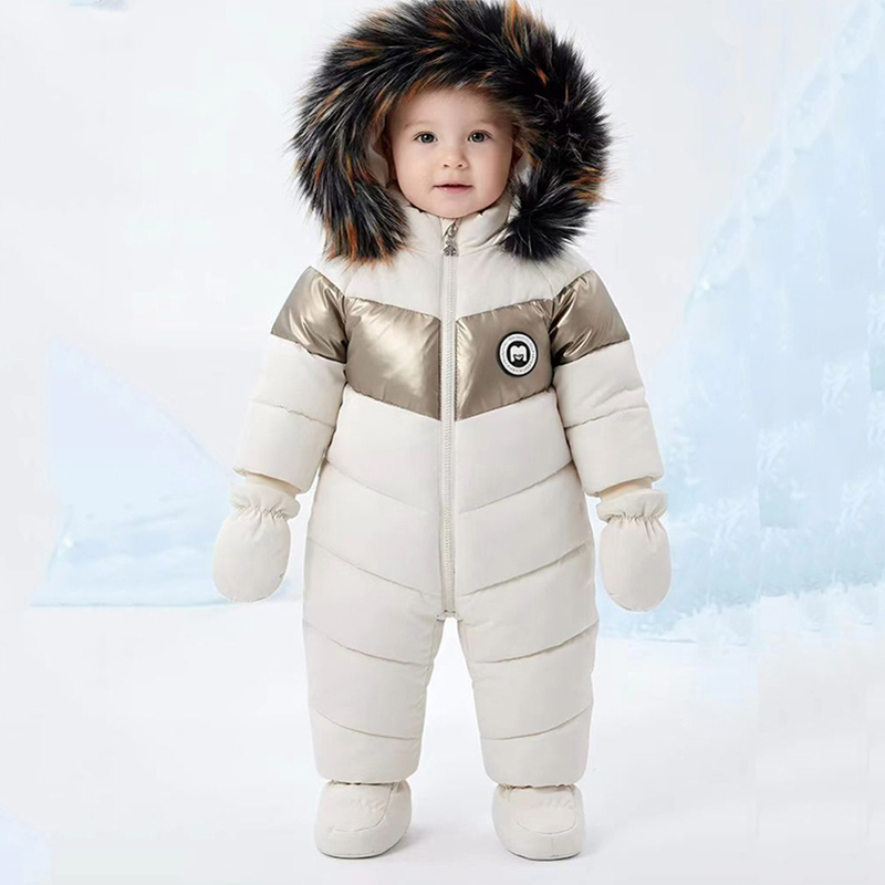 Winter Clothing Baby - ชุดรอมเปอร์เด็กแรกเกิดฤดูหนาวพร้อมถุงมือ ชุดเด็กผู้หญิงหนาอุ่น ชุดจั๊มสูทเด็กผู้ชายมีฮู้ด ชุดเสื้อผ้าเด็ก 0-18 เดือน