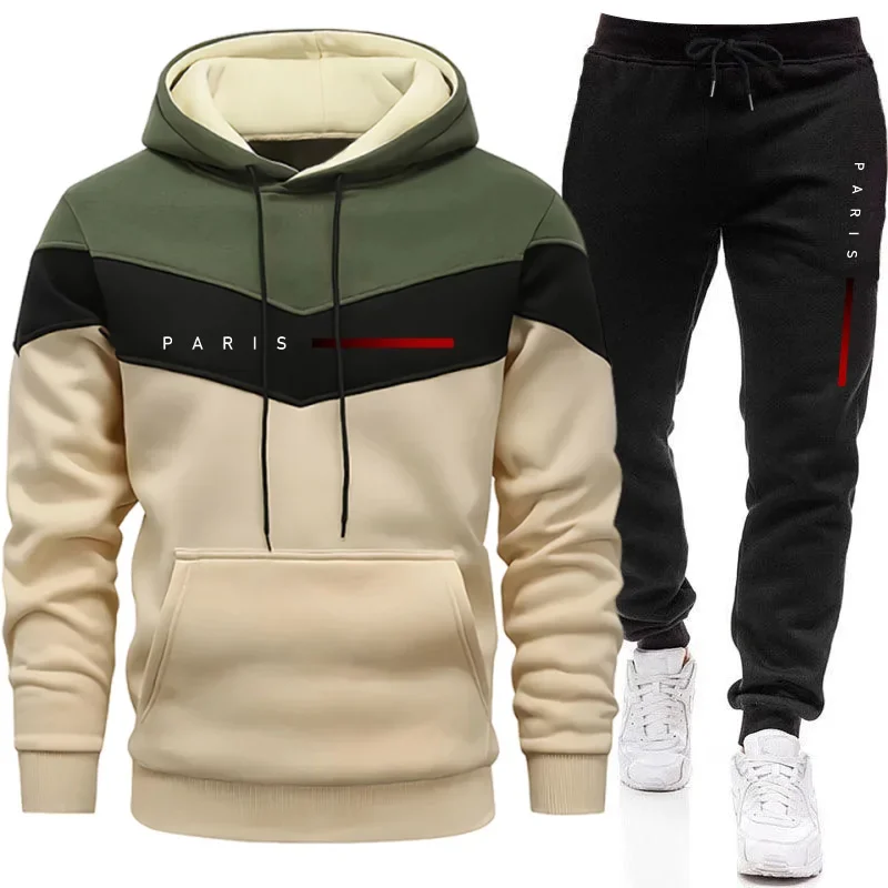 Winter Clothing Pants - ชุดฮู้ดดี้แฟชั่นผู้ชายสไตล์ปารีส เสื้อฮู้ดและกางเกงจ็อกเกอร์ลำลองสำหรับใส่ในชีวิตประจำวัน ชุดวอร์มเทรนด์เมืองสำหรับผู้ชาย