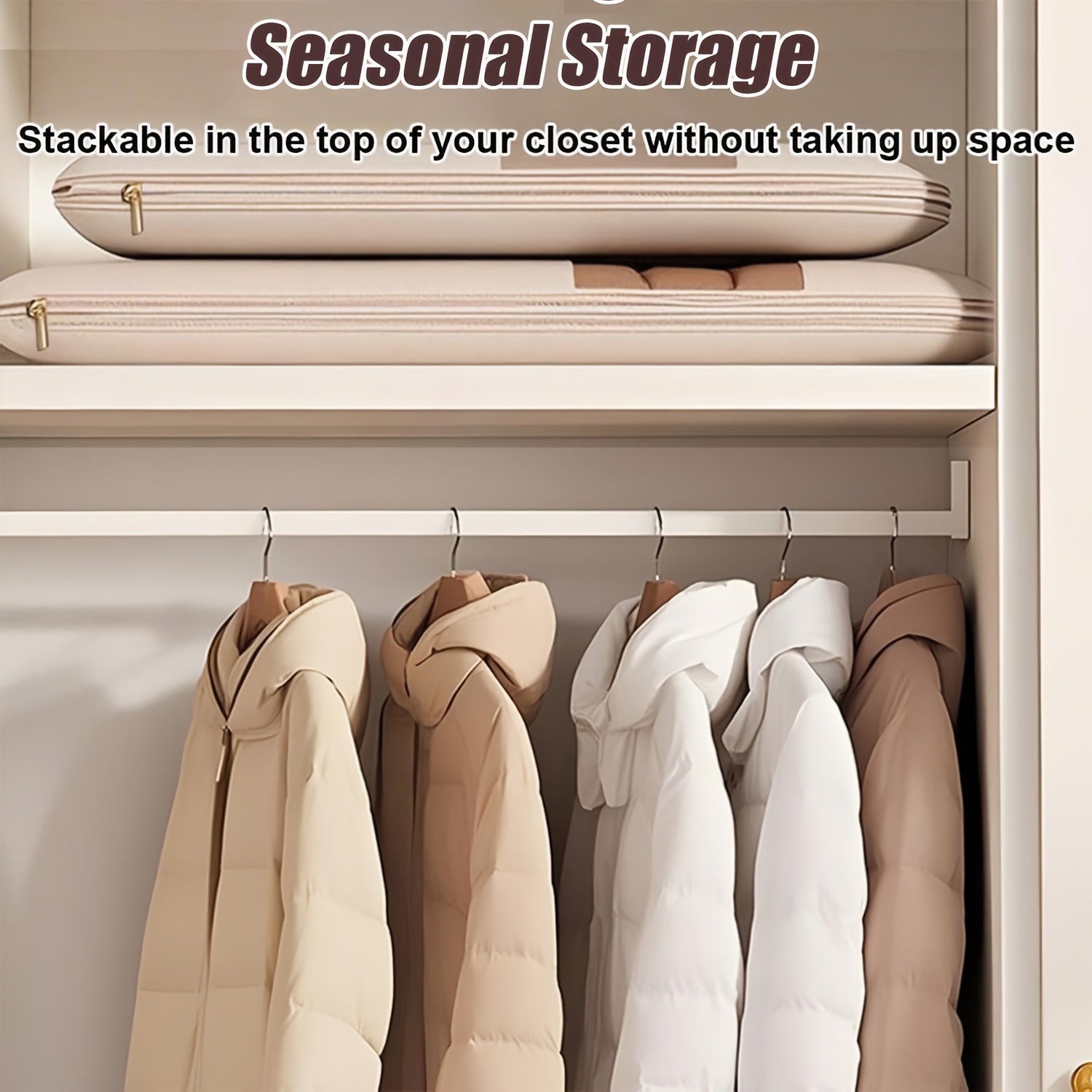 ถุงแขวนแบบบีบอัดสีเบจ ประหยัดพ - Winter Clothing Organizer บทวิจารณ์และราคา